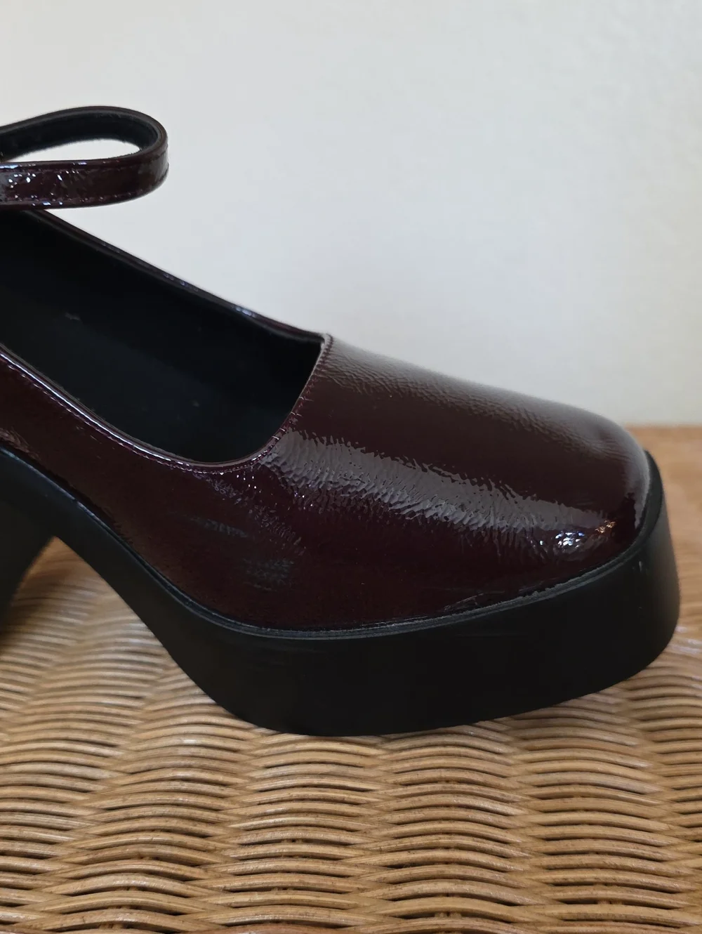 ASOS Burgundy Patent Mary Jane Platform Heels